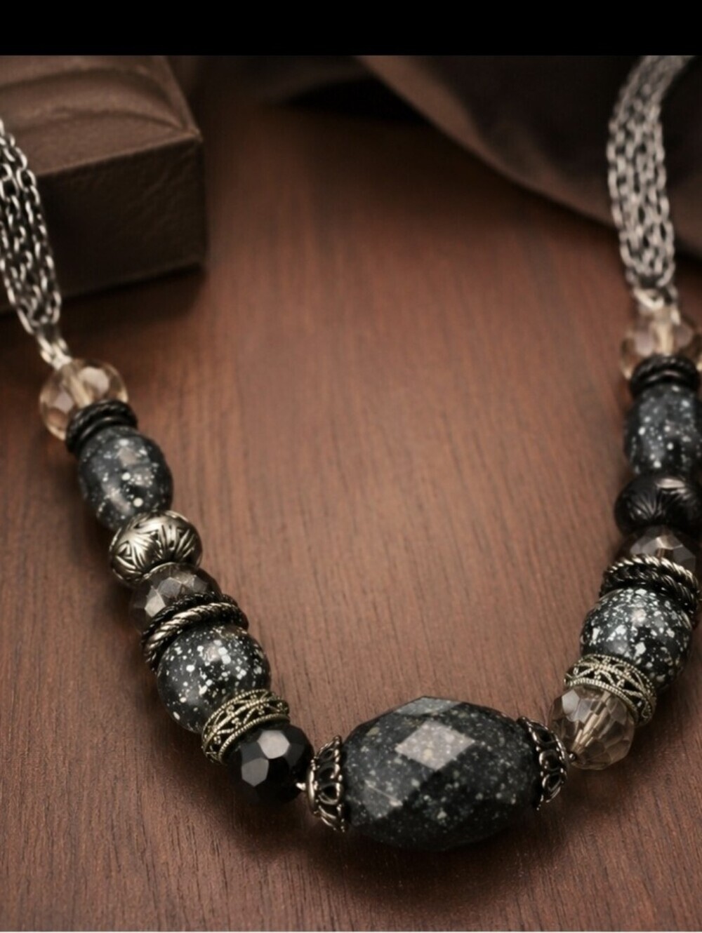 Black & Silver Statement Beaded Necklace $12
